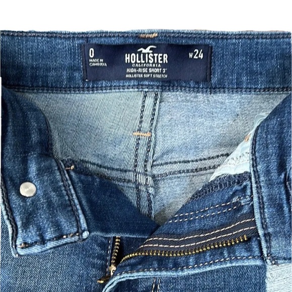 ❤️ HOLLISTER High-Rise Ripped Dark-Wash 3” Denim Short w/ Double Roll Cuff, Sz 0 - Picture 3 of 7